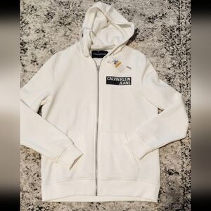 CALVIN KLEIN JEANS Hoodie Zip Up Sweatshirt Mens Size S White and Black NWT